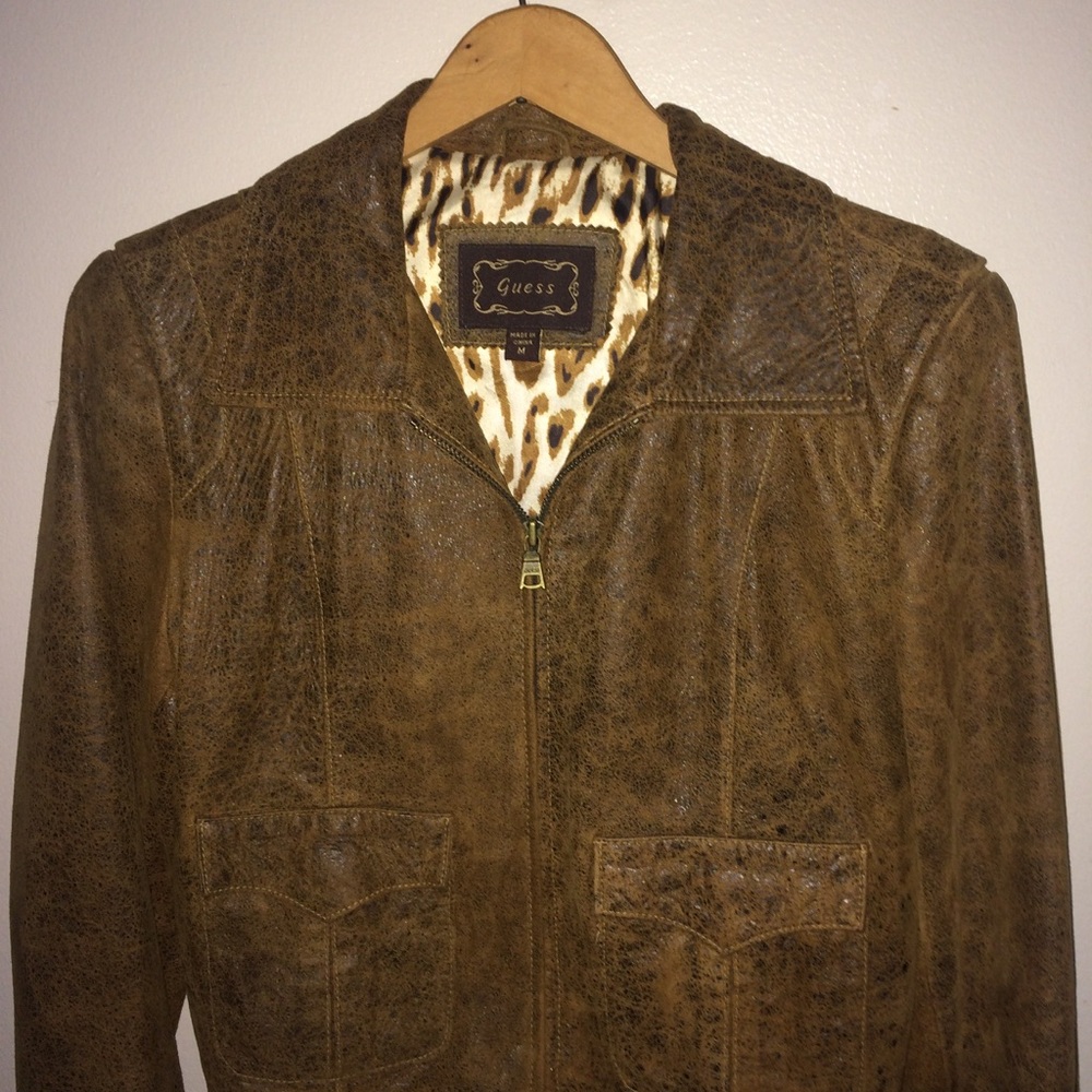 Guess Super Soft Brown Genuine Leather Jacket - Picture 2 of 8
